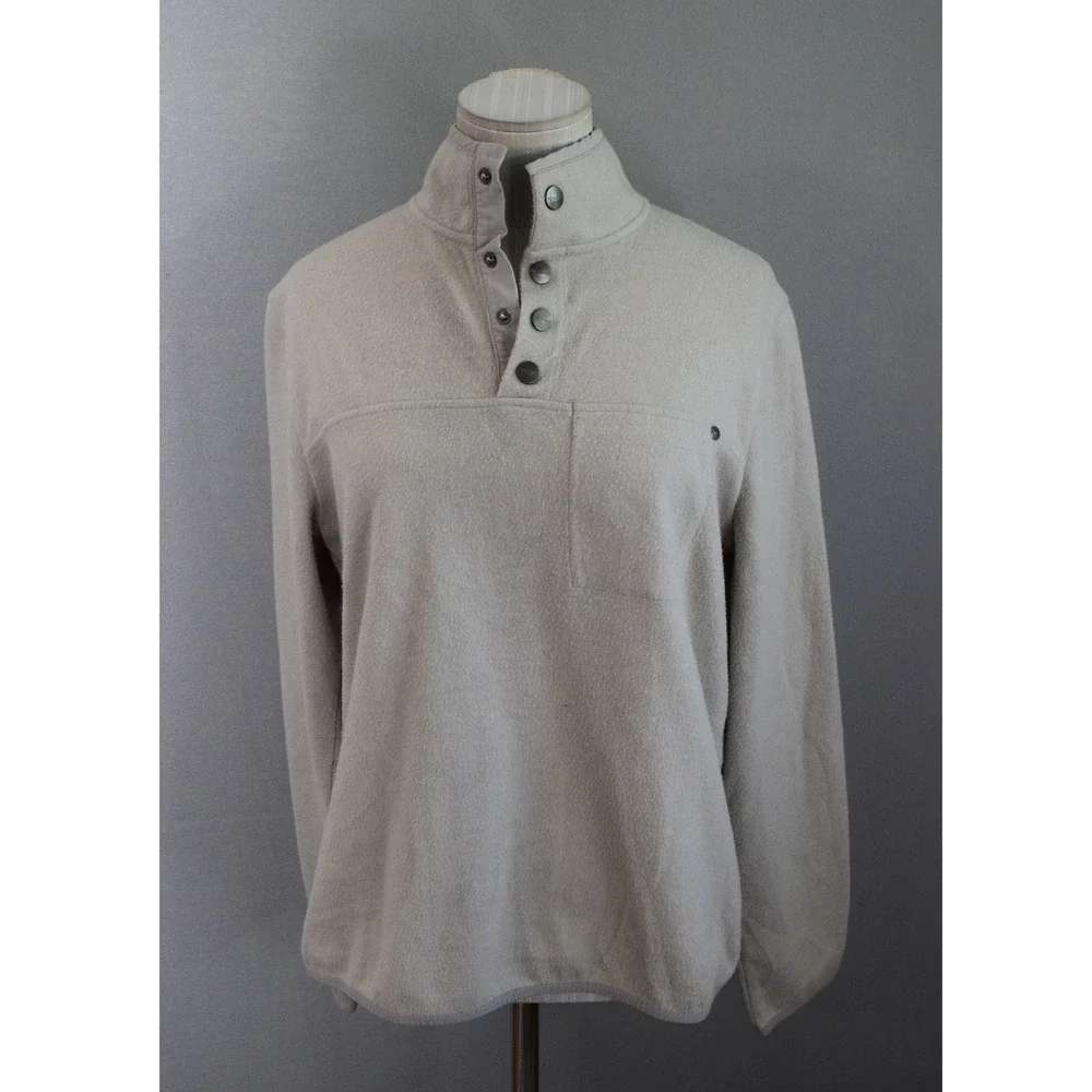 Vuori Venice Pullover Medium Oatmeal Wool Blend Snap Mock Neck Mens Fleece